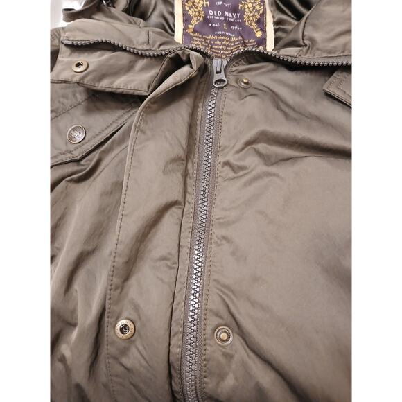 Old Navy Parka L Brown Coat Fur Trim Hood Warm Lined Winter Jacket Gorp Preppy - Picture 7 of 16